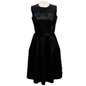 MIRI COUTURE NEW YORK BLACK SLEEVELESS CALF HAIR COCKTAIL DRESS